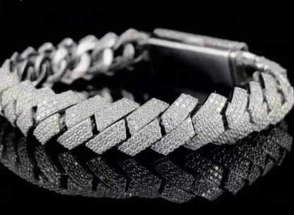 20mm Triple Row Prong Cuban Link Bracelet – White Gold