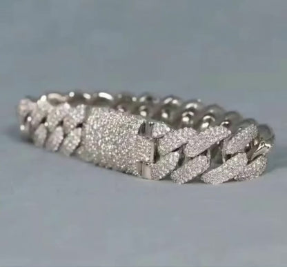 12mm White Gold Cuban Link Bracelet – VVS Lab Diamonds & Moissanite